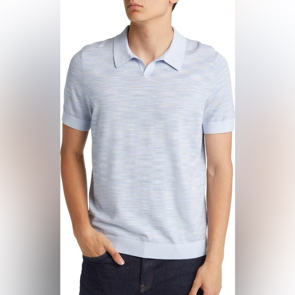 Open Edit Knit Space-Dye Stripes Johnny Collar Polo-Sweater Size Large MSRP $69
